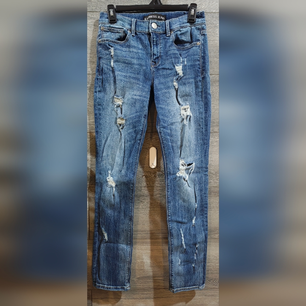 Express Blue Distressed Skinny Jeans